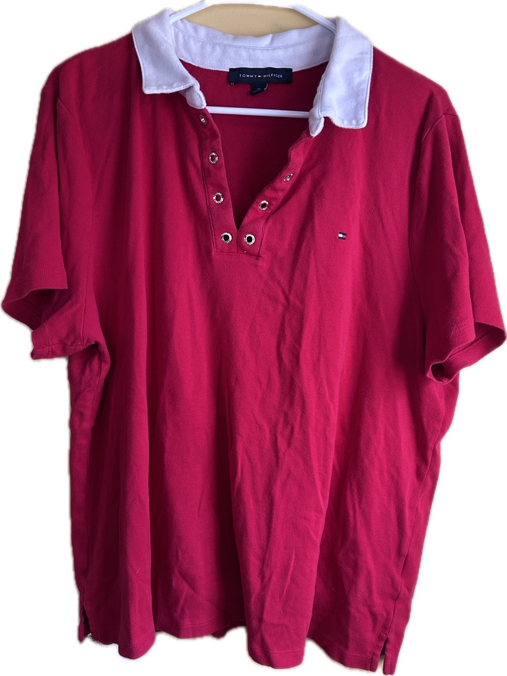 Tommy Hilfiger Women’s Red Polo Shirt with White Collar size XXL